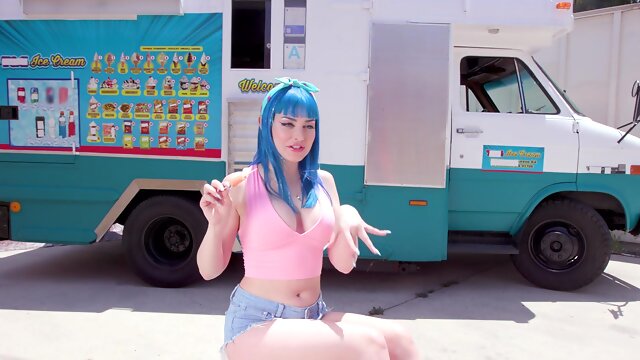 Blue haired slut Jewelz Blu gets fucked hard in the truck