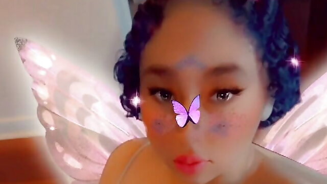 Chubby fairy girl plays with her boobs and pussy