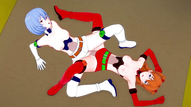 Asuka and Rei lesbian scissoring topless - Neon Genesis Evangelion Hentai Parody Short Clip