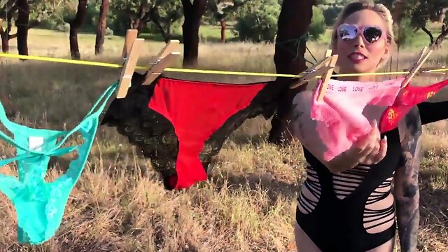 Femdom milf has her panties drying on clothesline outside