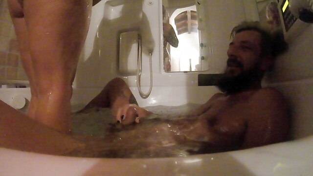 Live from the hot tub part 6 of 6: sucking cock fuck doggy style while camming in the bath