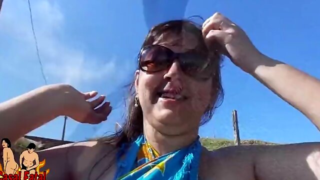 Chubby brazilian wife naked on public beach