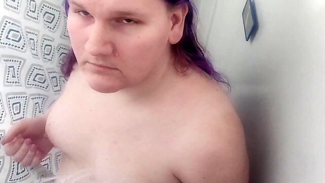 Trans Female Cant get Rigid, Plays with Herself in the Douche