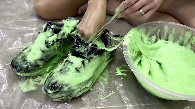 Trashing sneakers (trainers) with super sticky slime