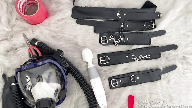Japanese Mask, Leather Bondage, Rubber Bondage, Bondage Water, Vibrator Bondage