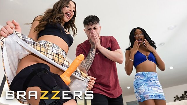 Brazzers - Naughty April Olsen Reveals A Big Dildo To Sexy Lacey London & They Start Play With It