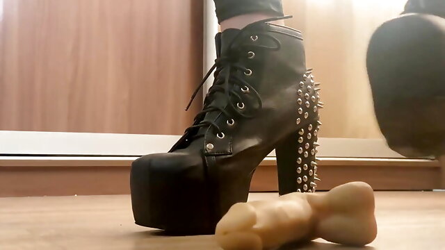 Mistress goddes cock balls punishment heels leather metal shoes