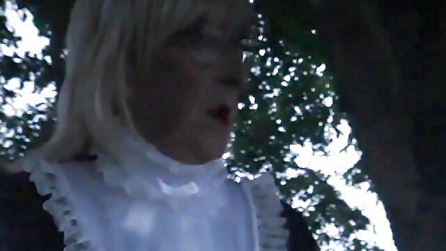 Mature French, Crossdresser Maid, Sissy Maid Outdoors, Crossdresser Satin