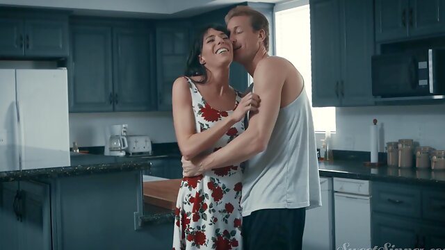 Slim beauty shares naughty kitchen sex fantasy with hubby