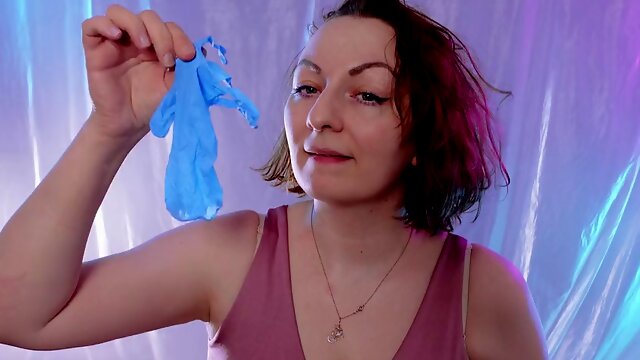 ASMR: medical nitrile gloves, touching face, relaxing sounds, free video SFW Arya Grander