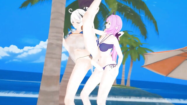 Honkai Impact Elysia and Kiana Beach Sex Hentai Mmd 3D Purple Hair Color Edit Smixix
