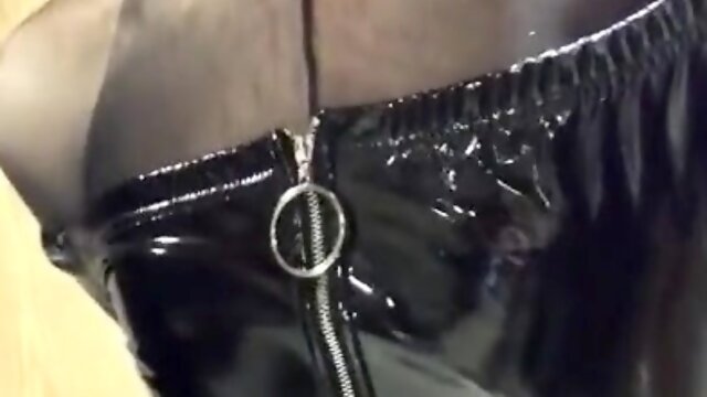 Playing in my black pvc body, nylons and plastic wrap II