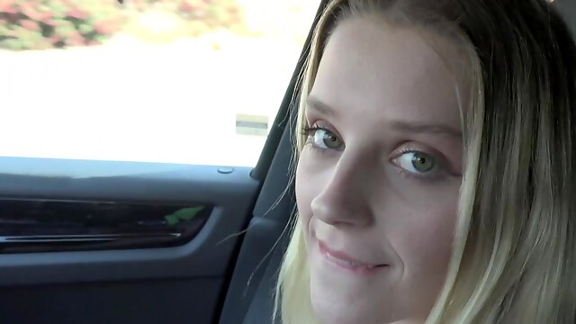 Video of blonde Maria Anjel teasing and giving road head in POV