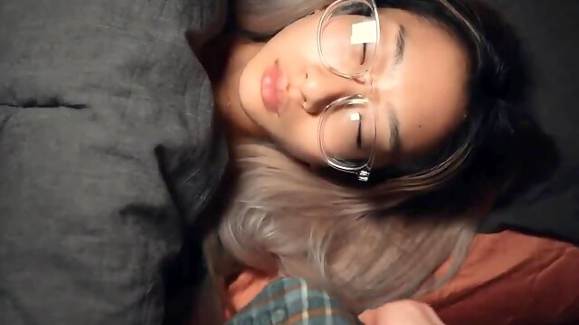 Nerdy Asian teen gives stepbros big cock a try in POV
