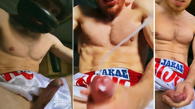 Muscular Boxer gets horny in training and shoots a lot of sperm on you!