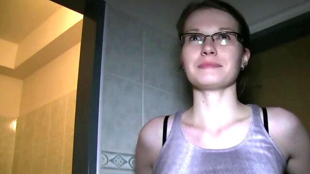 Watch this hot glasses babe bang in public bathroom for cash