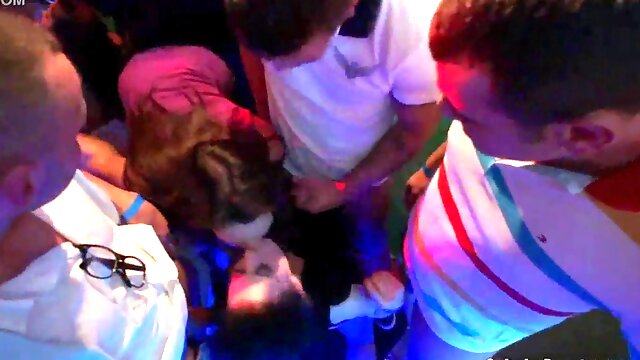 Wild club orgy with sexy babes dancing and fucking hard