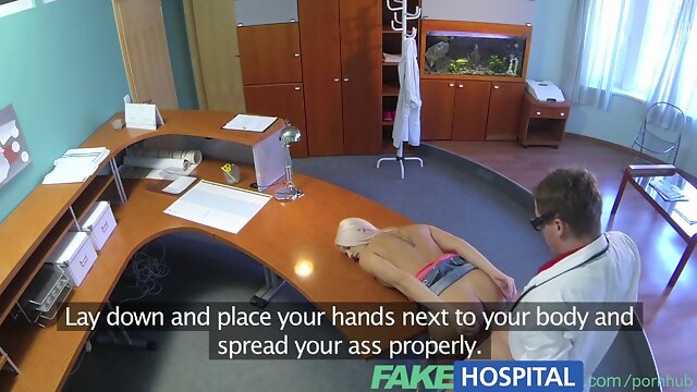 Blonde bombshell gets a thorough examination from dirty doctor in fakehospital