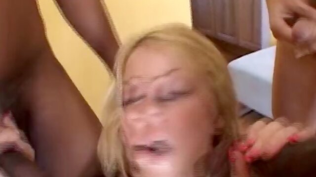 Wild and sexy German blonde gets fucked by a group of guys