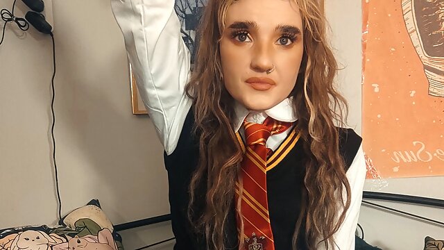 Hermione, School Uniform Masturbation, Dildo Riding, Magic Fuck