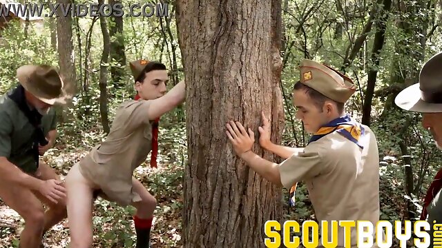 ScoutBoys - two uber-cute, sleek scouts barebacked firm by magnificent scoutmasters