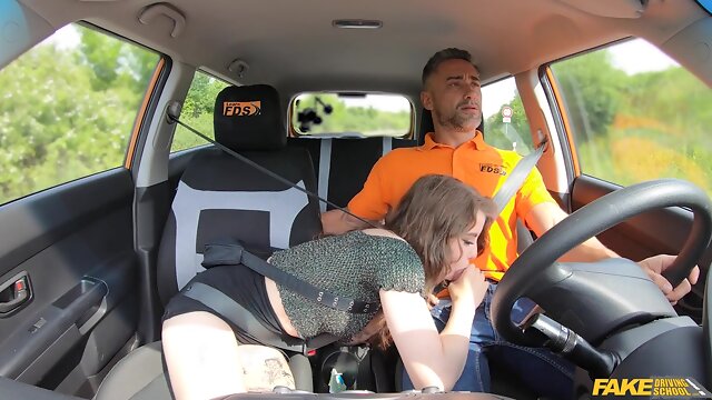 Driving instructor fucks curvy beauty and comes hard in her mouth