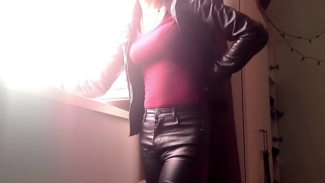 Smoking Shemale, Leather Pants, Teen