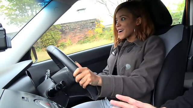 Jamie Rae & Jamie Ray get rough with big cock in fake driving school POV