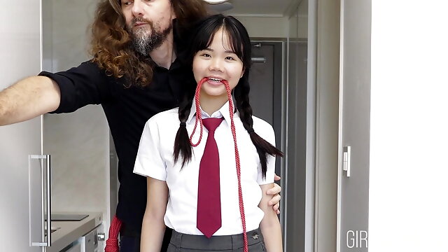 Asian Tied, Japanese Small, Asian Pissing, Student, School Uniform, Small Tits