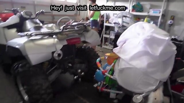 Natural teen gets fucked in garage by big dick step-bro