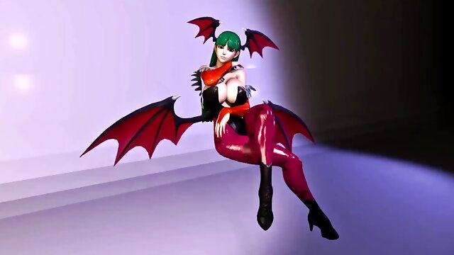 Morrigan Sits Pretty With Her Big Tits Nearly Popping Out of Her Outfit