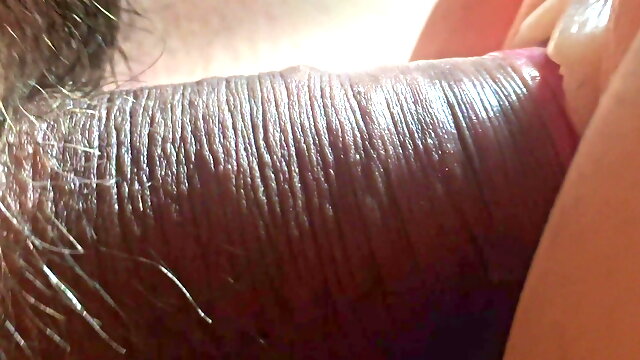 Detailed extreme closeup stiff glistening cock, foreskin pulled back, fucking, thrusting, penetrating rubber (TPE) pussy sex toy