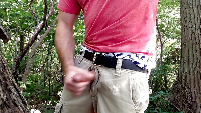 Jerking off in the woods, showing a little sagging in my favorite American Eagle AE boxers. Long edge session. Verbal 