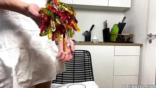 Sexy Anal Pornstar Hotkinkyjo Put Tons of Jellies in Her Ass in the Kitchen, Fisting & Prolapse