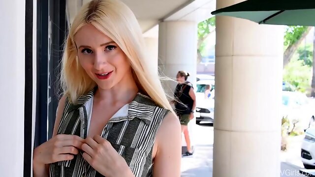 Slim and sexy blonde tries out public nudity