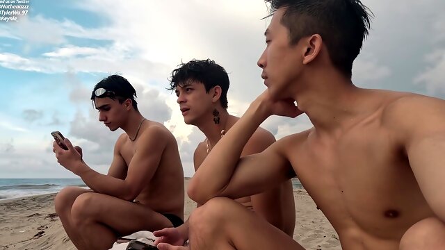 Cruising On The Beach, Asian Boy Ass Fucked By Uncut Latino Jock Nathan Lin, Valerio O