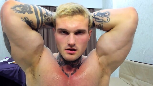 Muscular Tatted Jock Flexing Naked