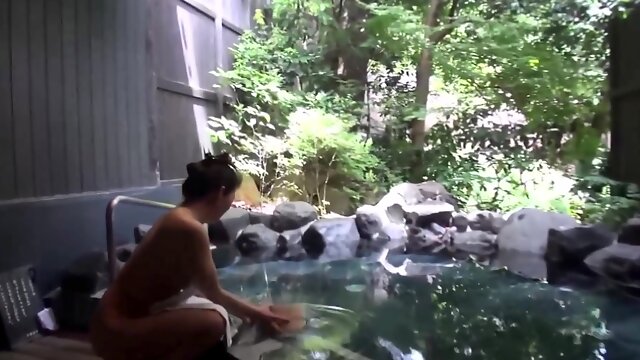 Pale and voluptuous mature Japanese wife hot springs fling