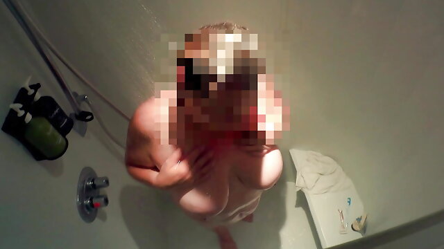 Busty Milf Spied On In the Shower Soaping My Big Tits