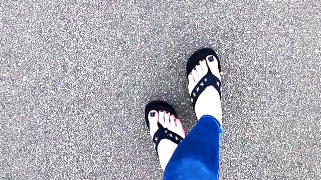 Crossdresser Solo Outdoor Cum, Cum On Feet, Walking, Crossdresser Used