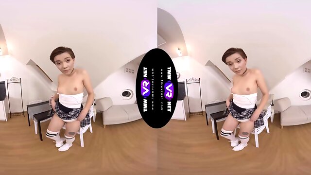 Amber Deep gets off in virtual reality with her natural tits bouncing