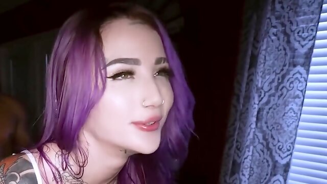 Goth Busy Purple Haired Babe Gets Her Pussy Oiled And Fucked P2