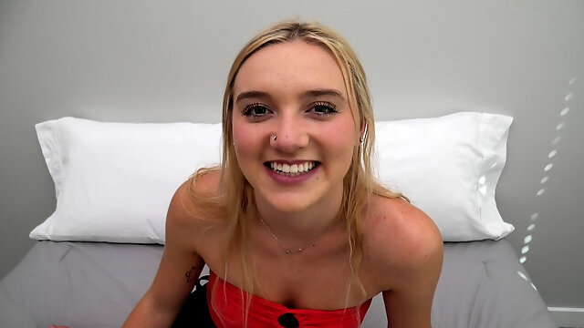This blonde teen is cute and brand new to porn