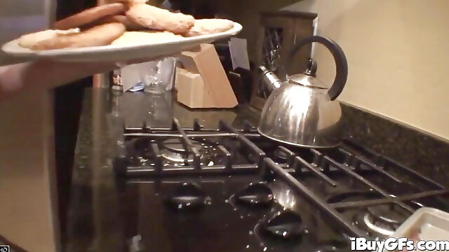 Hot teen in the kitchen naked masturbates hardcore solo