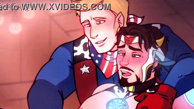 Metal dude x Captain america - steve x tony batty man masturbating onanism cow yaoi manga porn