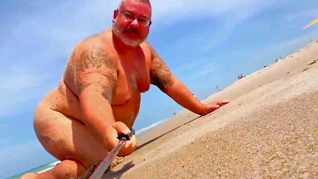 Some Random Fat Straight Old Fat Grey Haired Man Let Me Video Him as He Has Naked Day and Cums Big at the Beach