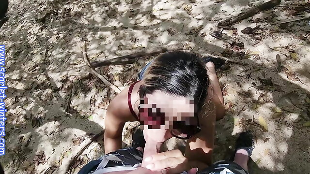 Hot MILF Teacher gives Blowjob to a stranger on the beach