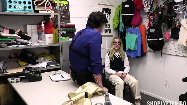 Nerdy shoplifter gets cock to play with if she wants to be free