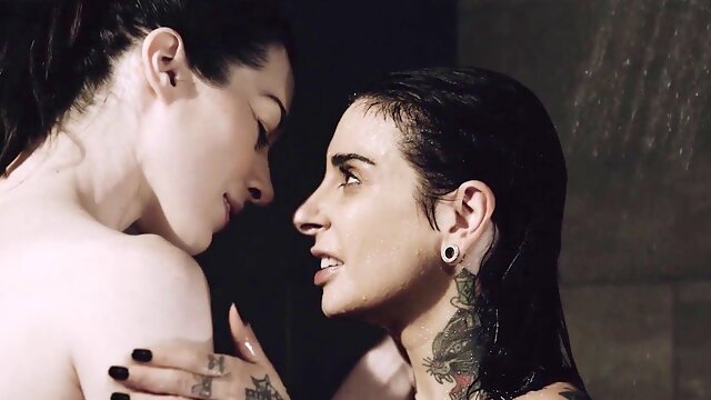Hot lesbian girls Stoya & Joanna Angel get steamy in a steamy shower