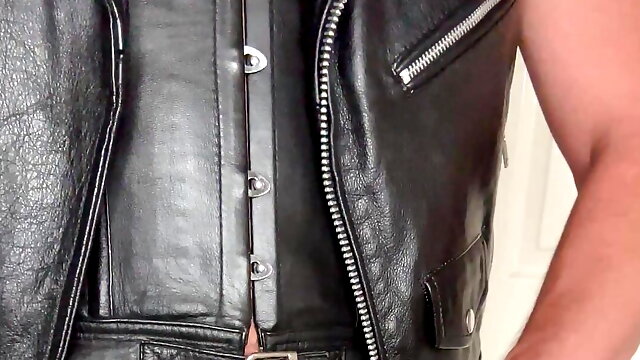 Leather edging, getting off stroking my cock